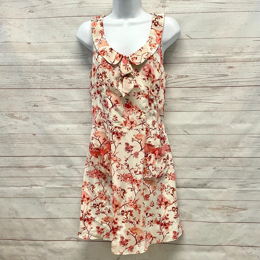 Vintage Betsey Johnson Silk Skulls Floral Dress